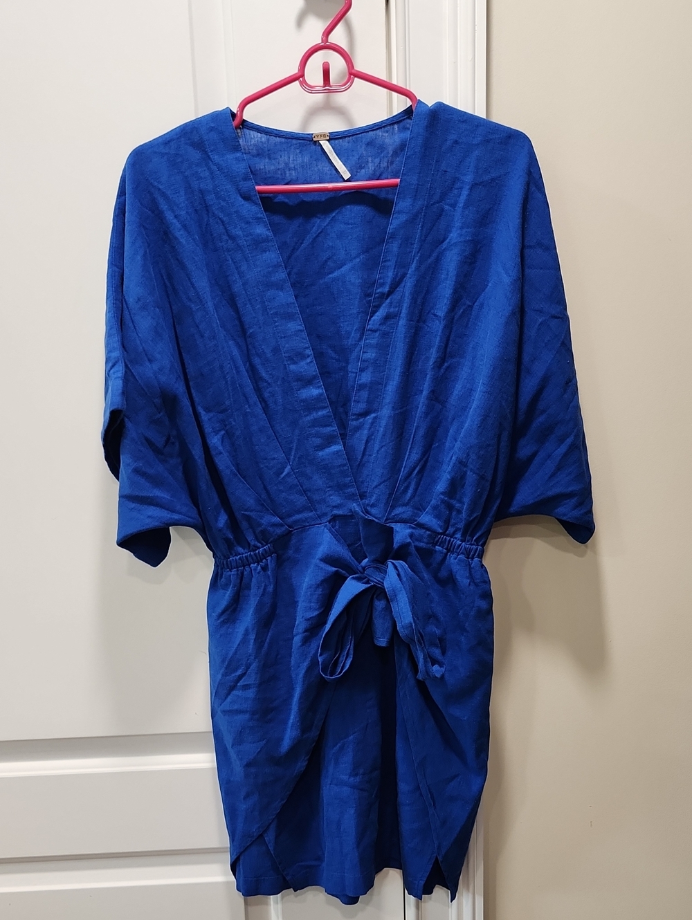 Women's Cobalt Blue Midi Wrap Dress with Tie Waist